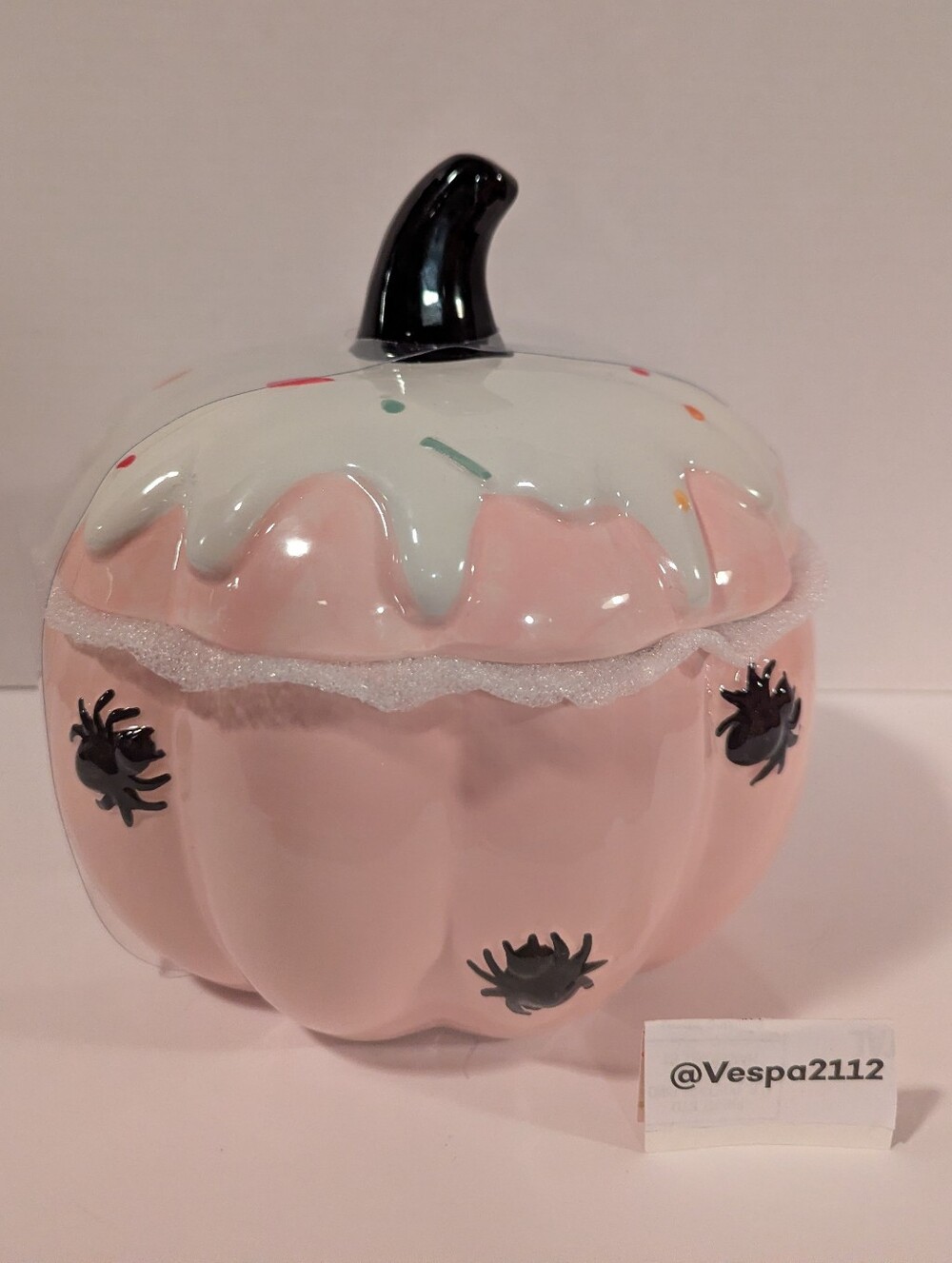 Summerween Pumpkin Pink Iced Candy Cookie Jar Spiders Halloween Pink Pumpkins